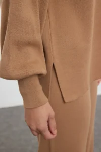 TRENDYOLMİLLA Camel Wide Pattern Basic Knitwear Top and Bottom Set - Image 3
