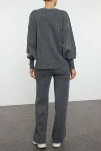 TRENDYOLMİLLA Anthracite Wide Pattern Basic Knitwear Top and Bottom Set - Image 4