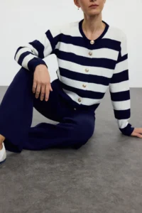 TRENDYOLMİLLA Navy Blue Striped Pantolonlu Knitwear Top and Bottom Set - Image 2