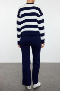 TRENDYOLMİLLA Navy Blue Striped Pantolonlu Knitwear Top and Bottom Set - Image 4