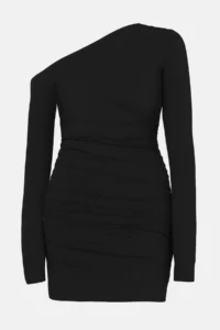 TRENDYOLMİLLA Black Fitted Asymmetric Collar Knitting Short her dress - Image 2