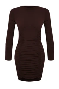 Edit by Trendyol Brown Fitted Knitting Short Dress - Image 5