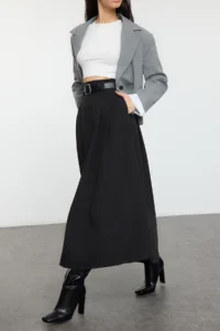TRENDYOLMiLLA Black pleated Maxi Size Weaving Skirt - Image 2