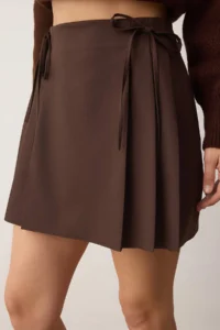 TRENDYOLMiLLA Brown Pleat and Ribbon Detailed Mini Size Weaving Skirt - Image 4