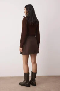 TRENDYOLMiLLA Brown Pleat and Ribbon Detailed Mini Size Weaving Skirt - Image 5