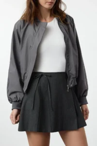 TRENDYOLMiLLA Dark Anthracite Pleat and Ribbon Detailed Mini Size Weaving Skirt - Image 2