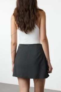 TRENDYOLMiLLA Dark Anthracite Pleat and Ribbon Detailed Mini Size Weaving Skirt - Image 4