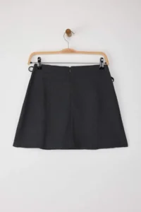 TRENDYOLMiLLA Dark Anthracite Pleat and Ribbon Detailed Mini Size Weaving Skirt - Image 6