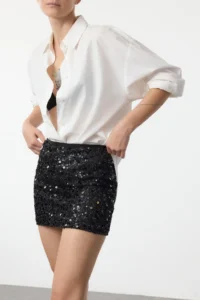 TRENDYOLMiLLA Black Pullu Sequin Knitting Mini Skirt - Image 2