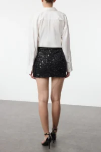 TRENDYOLMiLLA Black Pullu Sequin Knitting Mini Skirt - Image 4