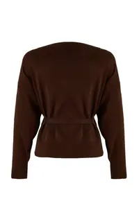 TRENDYOLMİLLA Brown Double breasted Yaka Knitwear Cardigan - Image 6