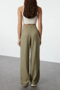 TRENDYOLMİLLA Khaki Waist Detailed Wide Leg/Wide Leg Weaving Pants - Image 4