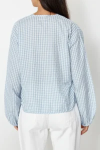 TRENDYOLMİLLA Light Blue Front tied up Weaving Shirt - Image 6