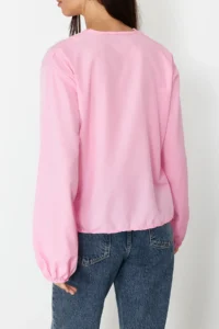 TRENDYOLMİLLA Light Pink Front tied up Weaving Shirt - Image 6
