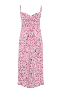TRENDYOLMİLLA Pink Floral Midi Weaving Dress