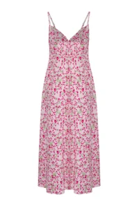 TRENDYOLMİLLA Pink Floral Midi Weaving Dress - Image 3