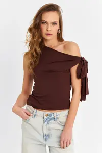 Cool & Sexy Women Brown Binding Detailed Blouse