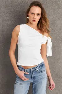 Cool & Sexy Women Ecru Binding Detailed Blouse - Image 2