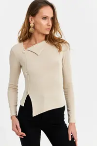 Cool & Sexy BUTTON with accessories CROSS COLLAR Blouse - Image 2