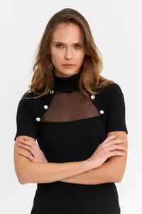 Cool & Sexy Women Black Button with accessories Camisole Blouse - Image 2