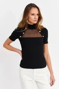 Cool & Sexy Women Black Button with accessories Camisole Blouse - Image 3