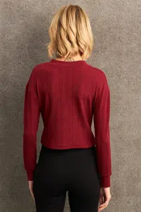 Cool & Sexy Women Burgundy Button Detailed Blouse - Image 4