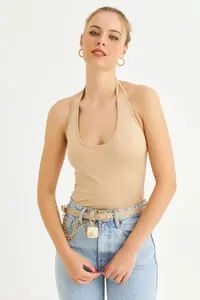 Cool & Sexy Women Stone Boyun Sleeveless Crop Blouse
