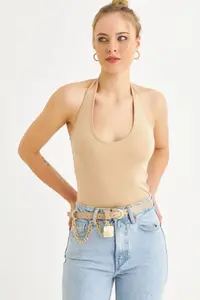 Cool & Sexy Women Stone Boyun Sleeveless Crop Blouse - Image 2