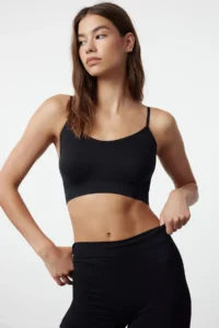 TRENDYOLMİLLA Black seamless/Seamless Without underwire Rope Sleeveless Knitting Bustier