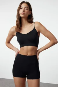 TRENDYOLMİLLA Black seamless/Seamless Without underwire Rope Sleeveless Knitting Bustier - Image 2