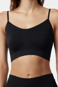 TRENDYOLMİLLA Black seamless/Seamless Without underwire Rope Sleeveless Knitting Bustier - Image 3