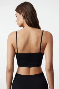 TRENDYOLMİLLA Black seamless/Seamless Without underwire Rope Sleeveless Knitting Bustier - Image 4