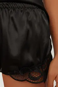 TRENDYOLMİLLA Black Lace Rope Sleeveless Satin OF shorts Weaving Pajama Set - Image 7