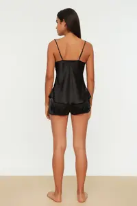 TRENDYOLMİLLA Black Lace Rope Sleeveless Satin OF shorts Weaving Pajama Set - Image 8