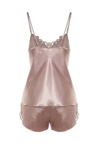TRENDYOLMİLLA Mink Lace Rope Sleeveless Satin OF shorts Weaving Pajama Set - Image 9