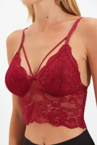 TRENDYOLMİLLA Burgundy Lace Biye Detailed without filling Without underwire Rope Sleeveless Triangle Knitting Bustier Stüyen - Image 5