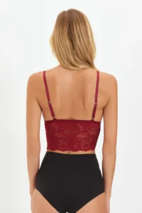 TRENDYOLMİLLA Burgundy Lace Biye Detailed without filling Without underwire Rope Sleeveless Triangle Knitting Bustier Stüyen - Image 7