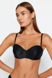 TRENDYOLMİLLA Black Padded/Push-Up Whole Container removable Rope Sleeveless Strapless Knitting Bra - Image 3