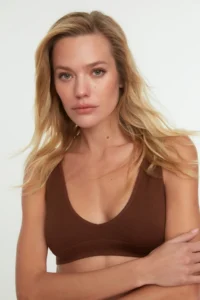 TRENDYOLMİLLA Brown seamless/Seamless Without underwire Wireless Thick Sleeveless bralette Knitting Bra - Image 5
