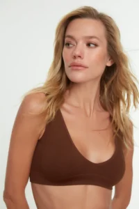 TRENDYOLMİLLA Brown seamless/Seamless Without underwire Wireless Thick Sleeveless bralette Knitting Bra - Image 7