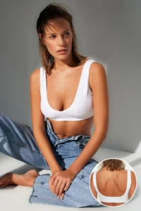 TRENDYOLMİLLA White seamless/Seamless Without underwire Wireless Thick Sleeveless bralette Knitting Bra - Image 2