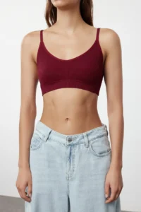 TRENDYOLMİLLA Burgundy seamless/Seamless Rope Sleeveless Without underwire Wireless bralette Knitting Bra - Image 3