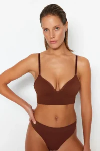 TRENDYOLMİLLA Brown seamless/Seamless Rope Sleeveless without filling Without underwire Covered bralette Knitting Bra - Image 2