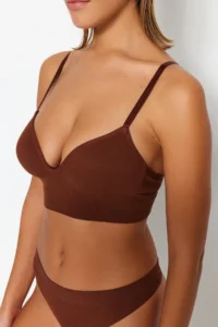 TRENDYOLMİLLA Brown seamless/Seamless Rope Sleeveless without filling Without underwire Covered bralette Knitting Bra - Image 7