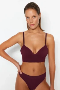 TRENDYOLMİLLA Dark Cherry seamless/Seamless Rope Sleeveless without filling Without underwire Covered bralette Knitting Bra - Image 2