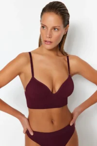 TRENDYOLMİLLA Dark Cherry seamless/Seamless Rope Sleeveless without filling Without underwire Covered bralette Knitting Bra - Image 3