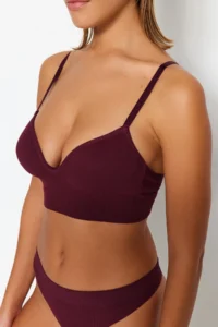 TRENDYOLMİLLA Dark Cherry seamless/Seamless Rope Sleeveless without filling Without underwire Covered bralette Knitting Bra - Image 7