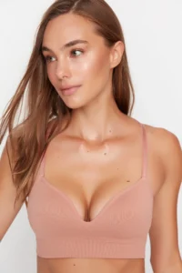 TRENDYOLMİLLA Dark Nude seamless Rope Sleeveless without filling Without underwire Covered bralette Knitting Bra