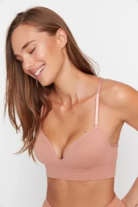 TRENDYOLMİLLA Dark Nude seamless Rope Sleeveless without filling Without underwire Covered bralette Knitting Bra - Image 2
