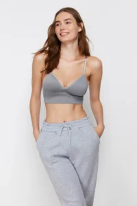 TRENDYOLMİLLA Gray seamless/Seamless Rope Sleeveless without filling Without underwire Covered bralette Knitting Bra - Image 2